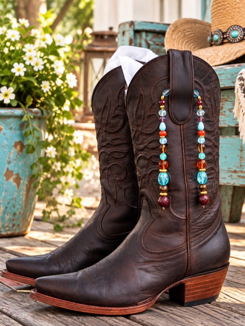 Desert Sunset Beaded Western Boot Charm Cowgirl Boot Jewelry